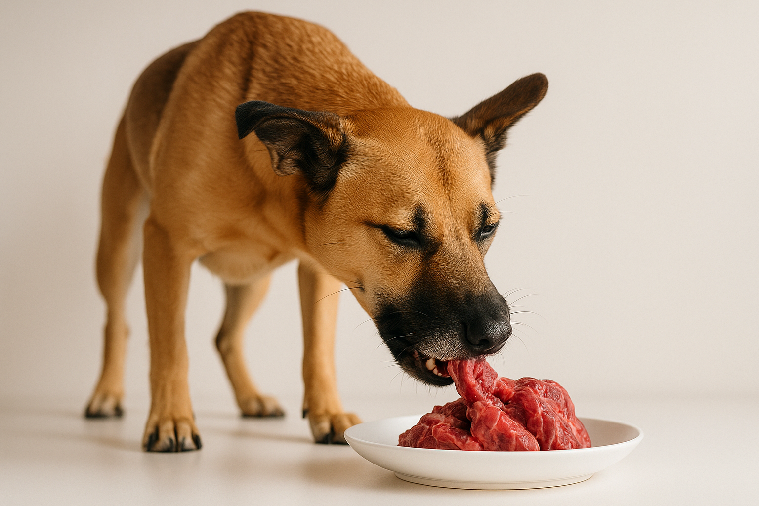 dog eating raw meat